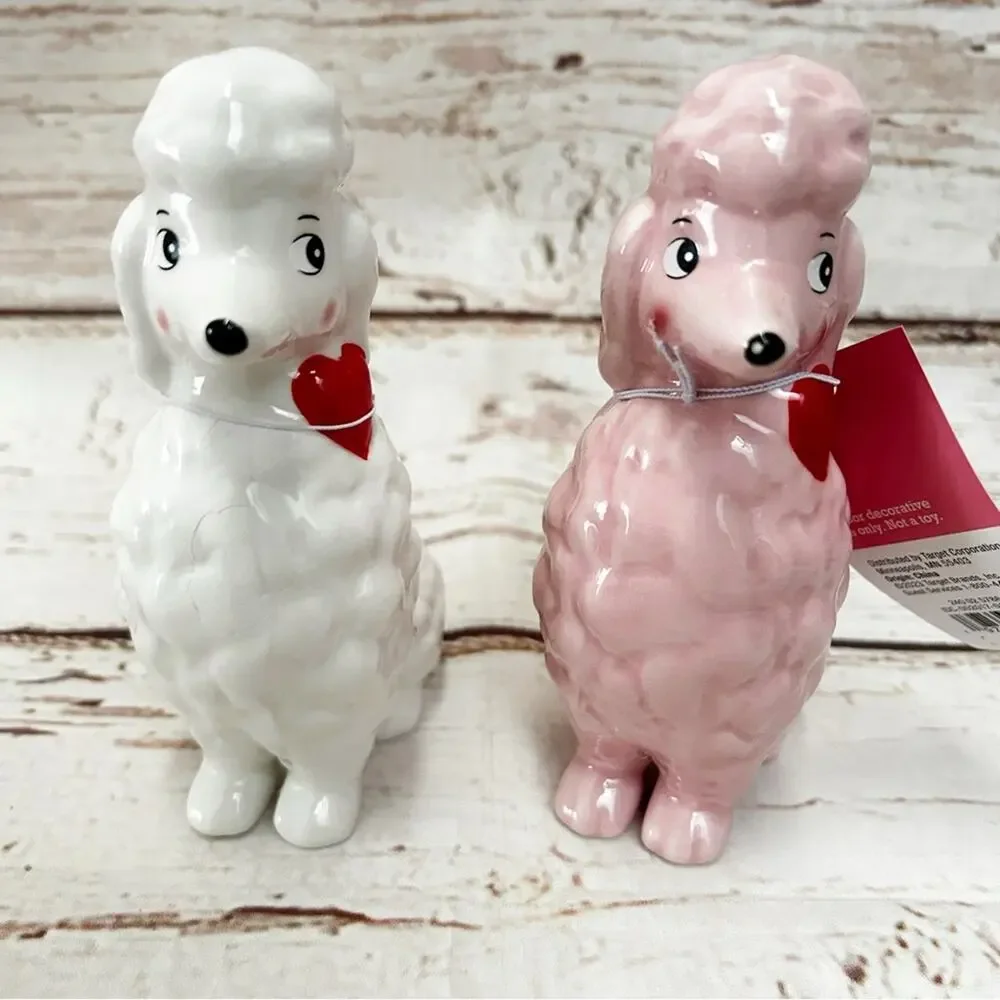 TARGET Spritz Valentine's Day Ceramic Poodle Figurines Pink and White Set